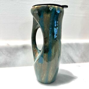 Handmade One Of A Kind Pottery Hot Or Cold Ceramic Mug With Lid Multicolor